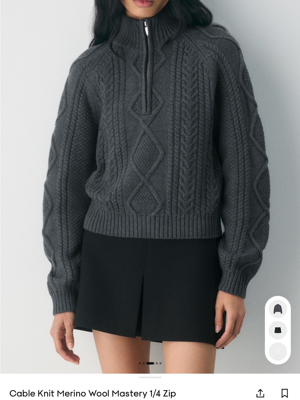 Aritzia Cable Knit Merino 1/4 Zip Sweater - Charcoal Gray